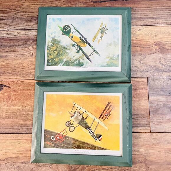 2 Original Vintage WW1 Flying Eagles Signed By J.B. DENEEN Framed Green Tail